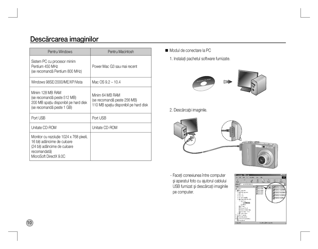 Samsung EC-D860ZSDD/AS, EC-D860ZSBC/FR manual Descărcarea imaginilor, Se recomandă peste 1 GB, Port USB Unitate CD-ROM 