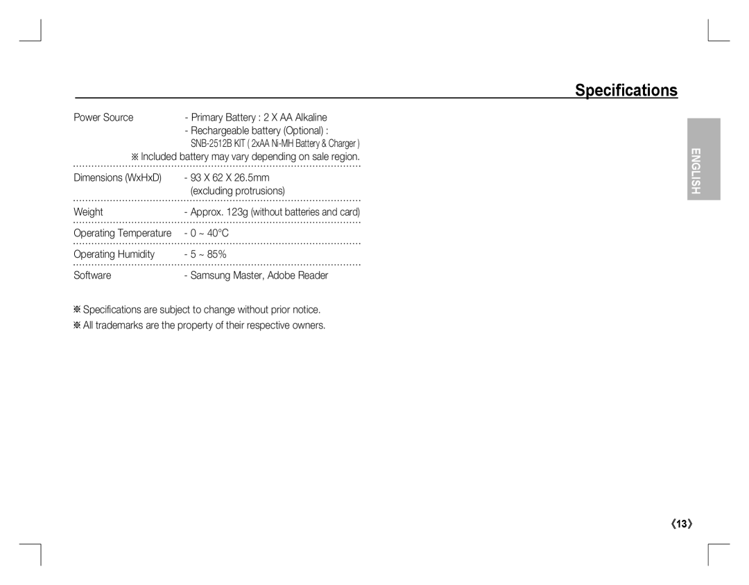 Samsung EC-D760ZSBC/AS, EC-D860ZSBC/FR, EC-D860ZSBD/FR, EC-D860ZSBB/FR manual Power Source, ~ 40C, Operating Temperature 