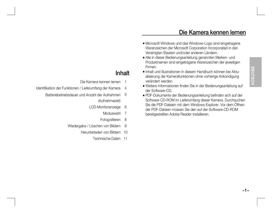 Samsung EC-D860ZSBB/TR, EC-D860ZSBC/FR Inhalt, Die Kamera kennen lernen, Batteriebetriebsdauer und Anzahl der Aufnahmen 