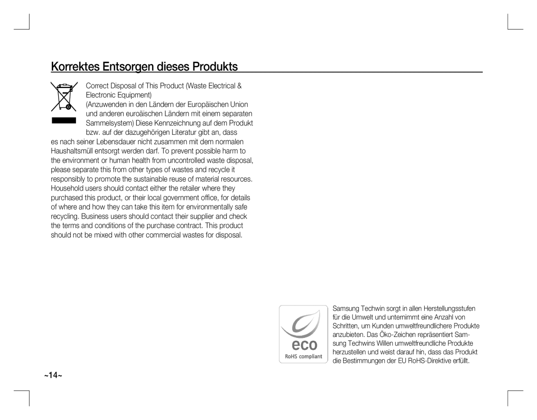 Samsung EC-D860ZSBD/FR, EC-D860ZSBC/FR, EC-D860ZSBB/FR, EC-D760ZSDB/E3, EC-D860ZSDB/E3 Korrektes Entsorgen dieses Produkts 