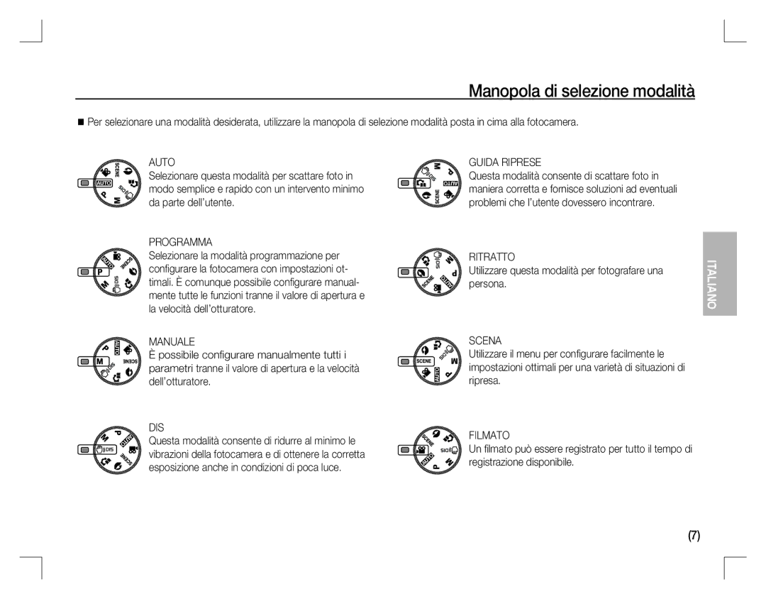 Samsung EC-D760ZBBB/RU, EC-D860ZSBC/FR, EC-D860ZSBD/FR, EC-D860ZSBB/FR, EC-D760ZSDB/E3 manual Manopola di selezione modalità 