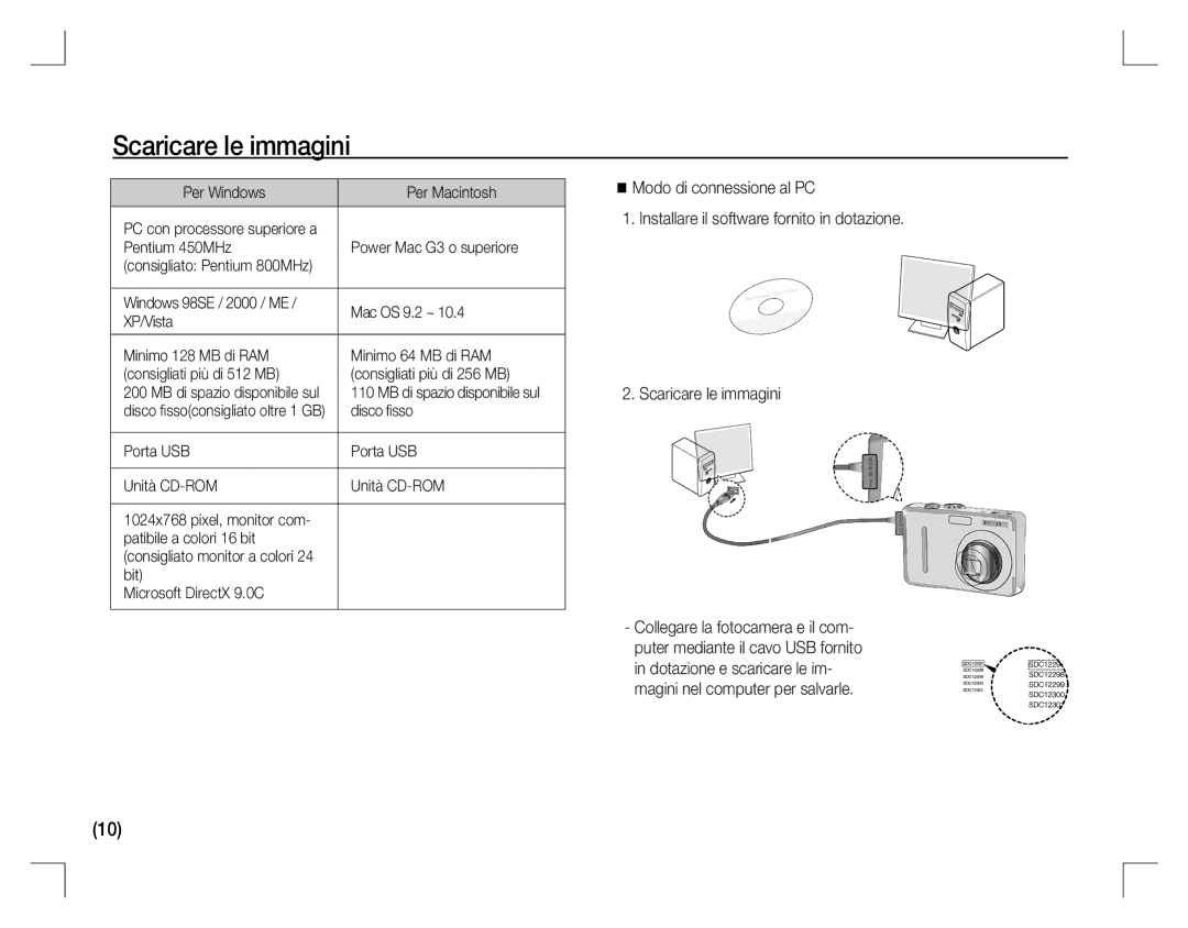 Samsung EC-D860ZBBB/RU manual Scaricare le immagini, Per Windows Per Macintosh, Pentium 450MHz Power Mac G3 o superiore 