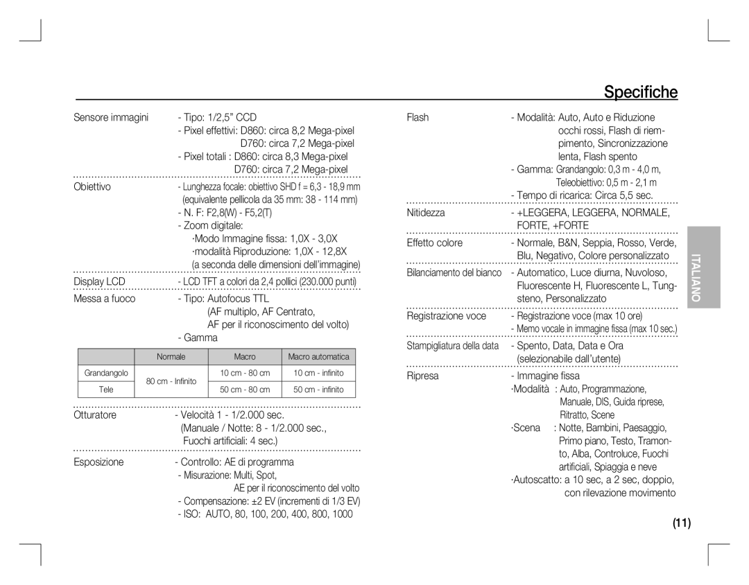 Samsung EC-D860ZSBC/FR, EC-D860ZSBD/FR, EC-D860ZSBB/FR, EC-D760ZSDB/E3, EC-D860ZSDB/E3 manual Speciﬁche, Forte, +Forte 