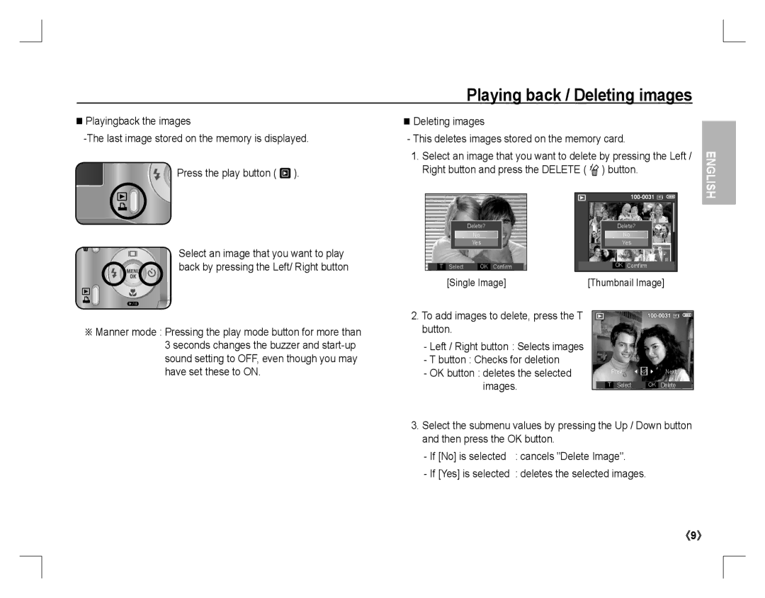 Samsung EC-D760ZSBE/E1 manual To add images to delete, press the T button, Single Image, Left / Right button Selects images 