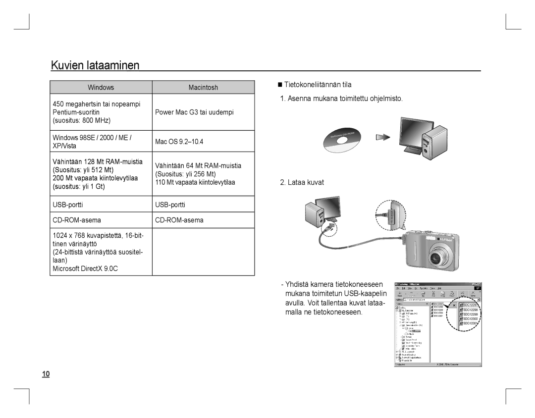 Samsung EC-D760ZPBA/E1, EC-D860ZSBC/FR, EC-D860ZSBD/FR Kuvien lataaminen, Tinen värinäyttö, Laan Microsoft DirectX 9.0C 