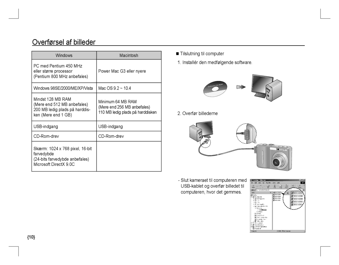 Samsung EC-D760ZSDG/AS, EC-D860ZSBC/FR manual Overførsel af billeder, Ken Mere end 1 GB, USB-indgang CD-Rom-drev, Farvedybde 