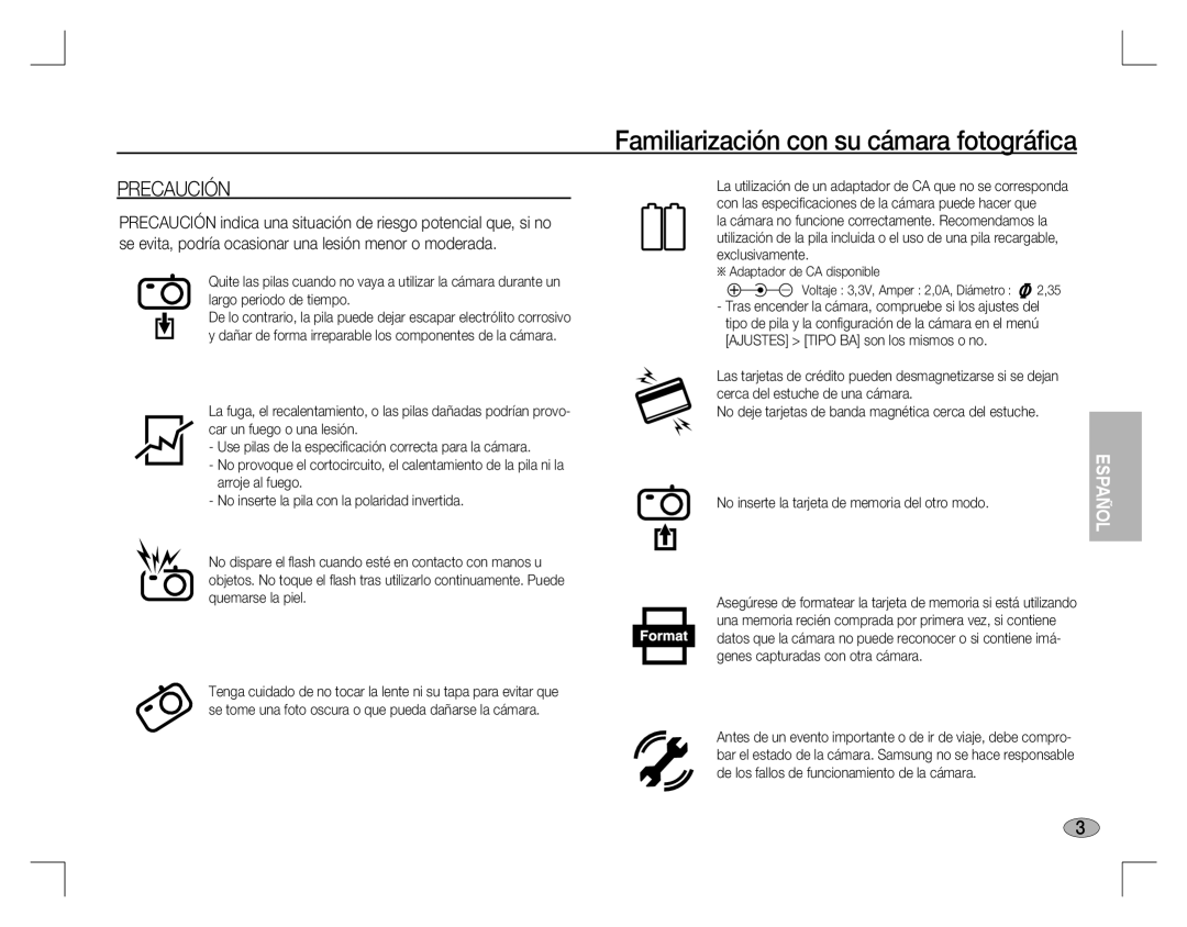 Samsung EC-D860ZSBD/AS, EC-D860ZSBC/FR, EC-D860ZSBD/FR manual Precaución, No inserte la tarjeta de memoria del otro modo 