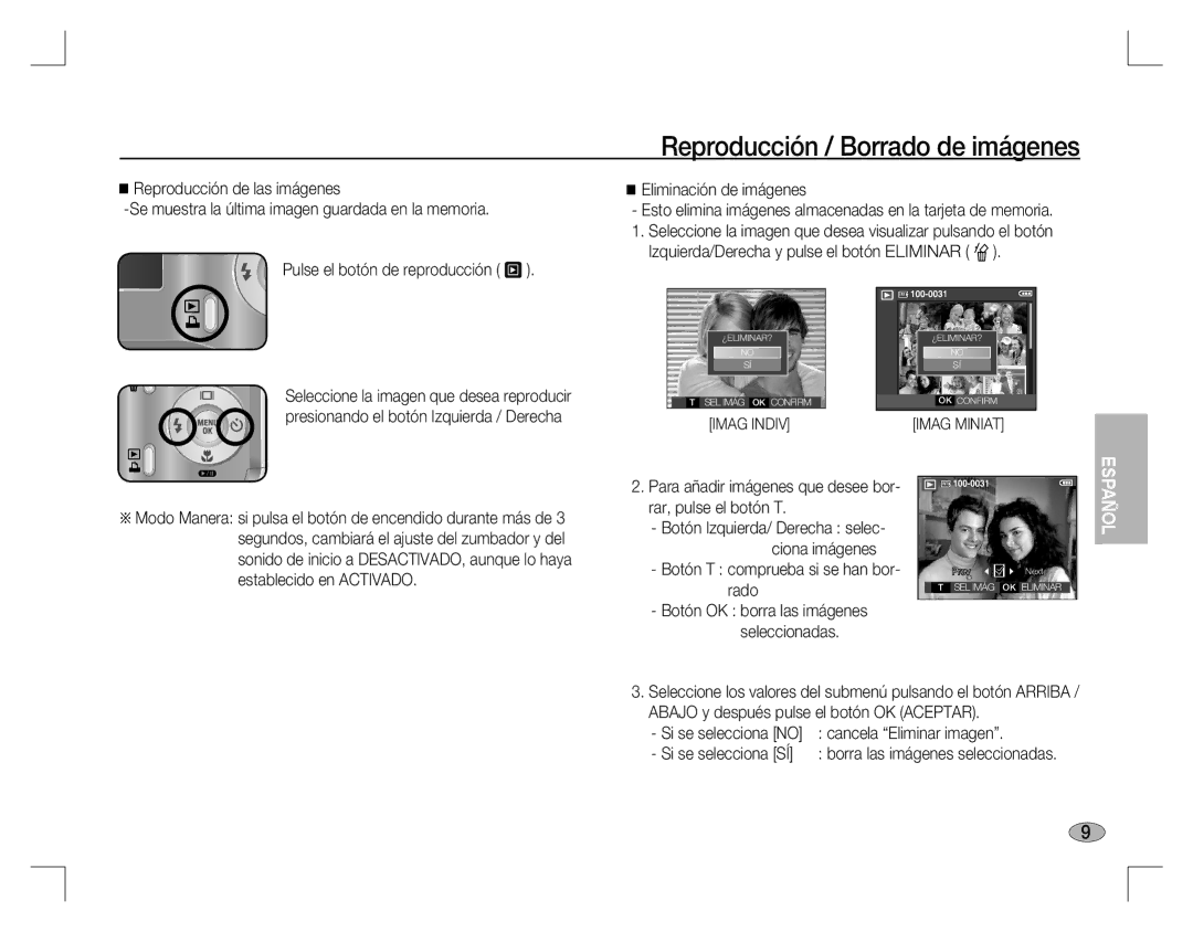 Samsung EC-D860ZSBB/RU Reproducción / Borrado de imágenes, Botón T comprueba si se han bor- rado, Cancela Eliminar imagen 