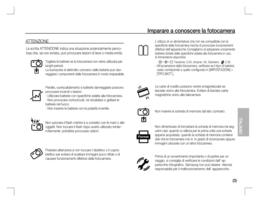 Samsung EC-D860ZSBD/E1, EC-D860ZSBC/FR, EC-D860ZSBD/FR Attenzione, Non inserire la scheda di memoria dal lato contrario 