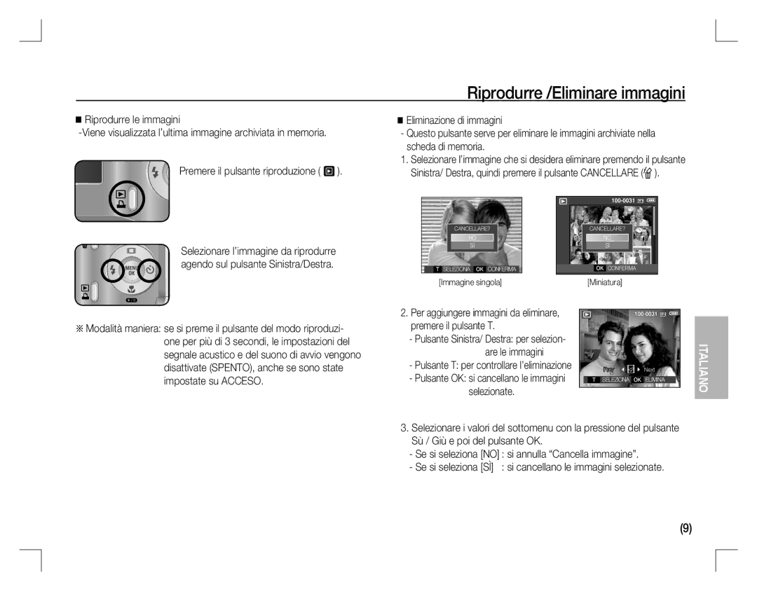 Samsung EC-D760ZSBC/AS, EC-D860ZSBC/FR, EC-D860ZSBD/FR, EC-D860ZSBB/FR, EC-D760ZSDB/E3 manual Riprodurre /Eliminare immagini 