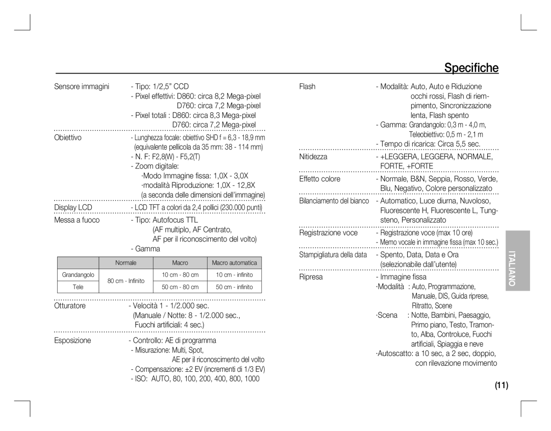 Samsung EC-D760ZSBB/TR, EC-D860ZSBC/FR, EC-D860ZSBD/FR, EC-D860ZSBB/FR, EC-D760ZSDB/E3 manual Speciﬁche, Forte, +Forte 