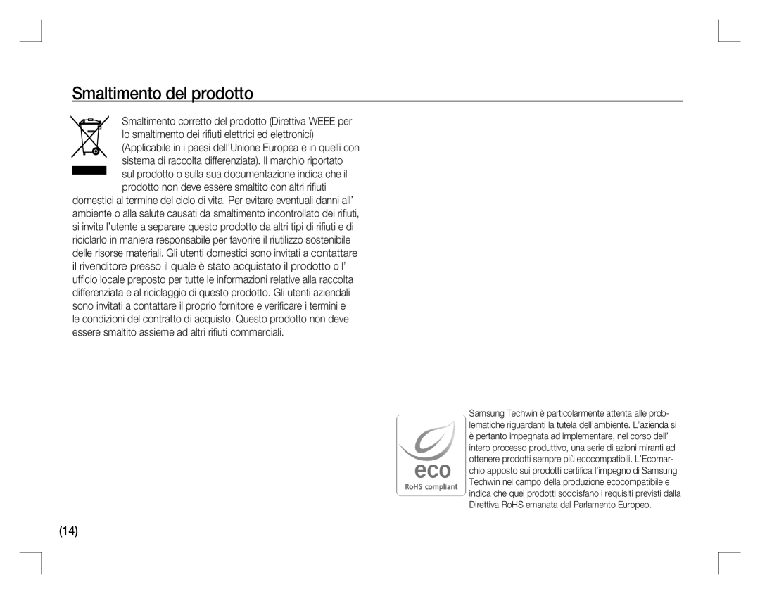 Samsung EC-D860ZSDD/AS, EC-D860ZSBC/FR, EC-D860ZSBD/FR, EC-D860ZSBB/FR, EC-D760ZSDB/E3 manual Smaltimento del prodotto 