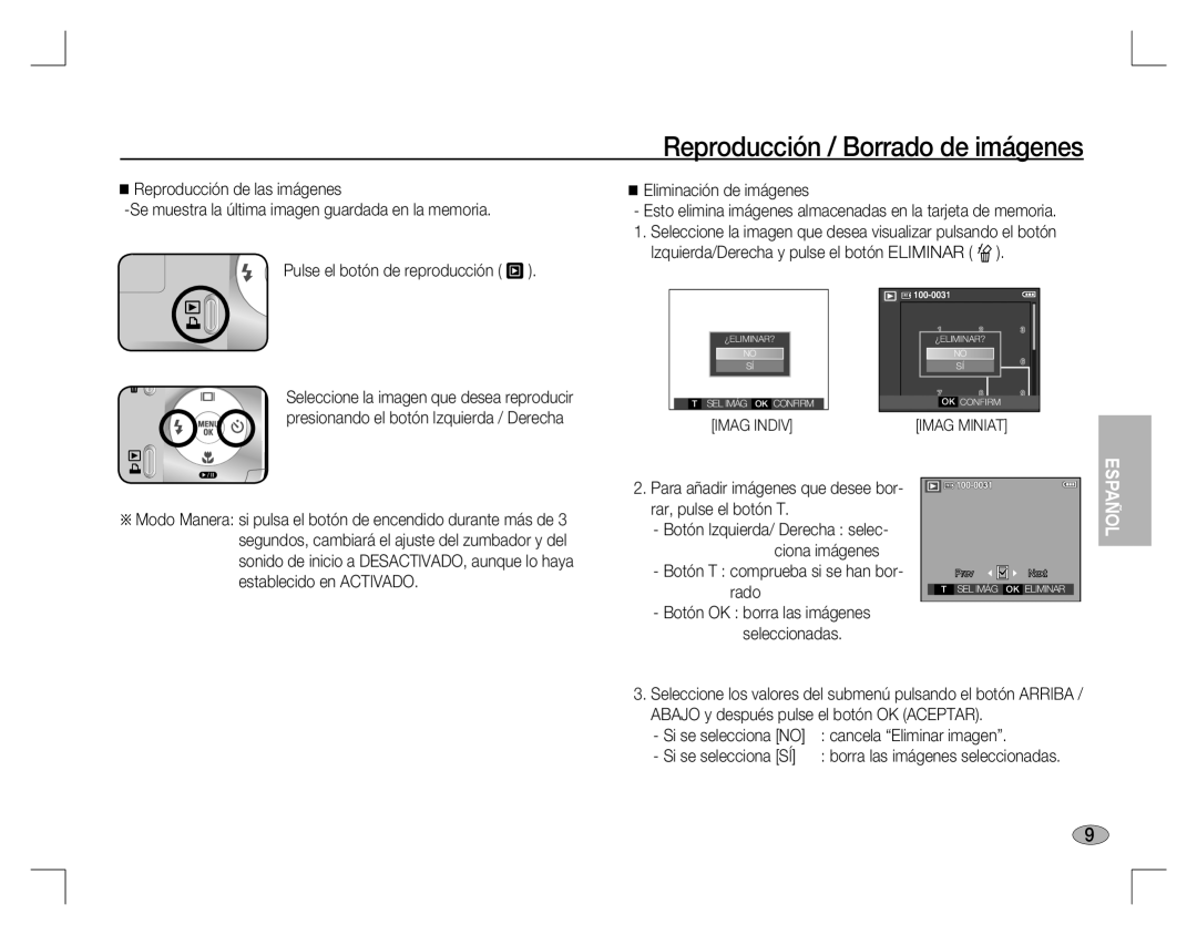 Samsung EC-D860ZSBC/AS Reproducción / Borrado de imágenes, Botón T comprueba si se han bor- rado, Cancela Eliminar imagen 