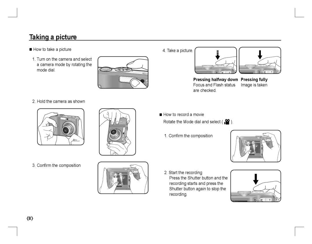 Samsung EC-D860ZSBB/IT, EC-D860ZSBC/FR, EC-D860ZSBD/FR manual Taking a picture, Shutter button again to stop the recording 