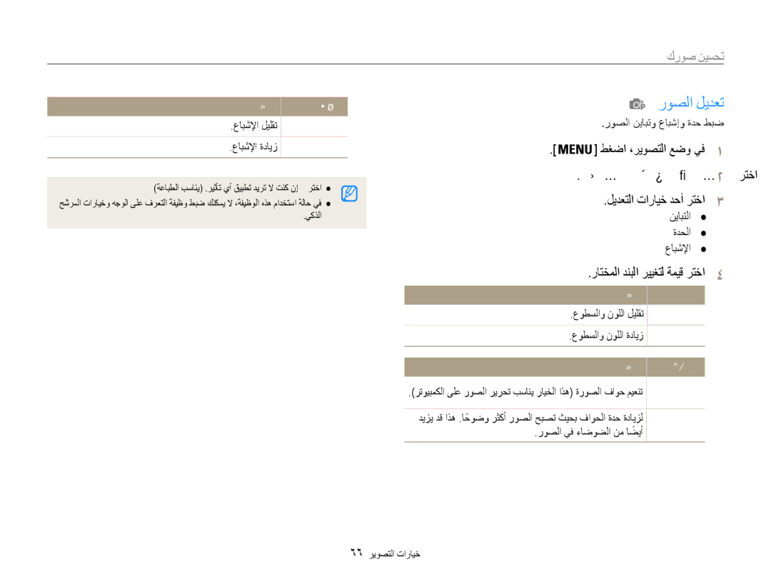 Samsung EC-DV100ZBPSIL manual روصلا ليدعت, ليدعتلا تارايخ دحأ رتخا, راتخملا دنبلا رييغتل ةميق رتخا4, نيابتلا ةدحلا عابشلإا 