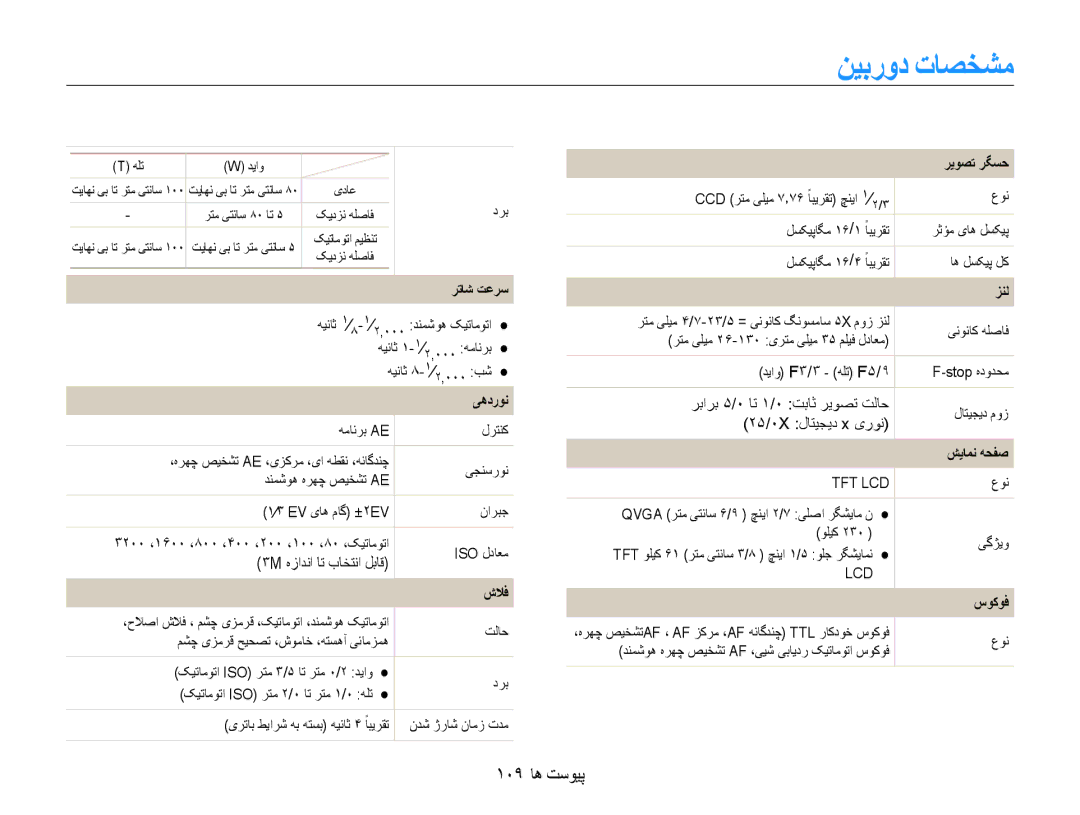 Samsung EC-DV100ZDPPIR, EC-DV100ZDPSME, EC-DV100ZDDBME, EC-DV100ZDPBME, EC-DV100ZDDSME manual نیبرود تاصخشم, 109 پیوست ها 