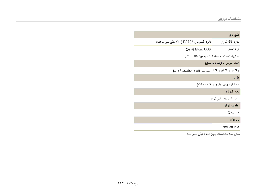 Samsung EC-DV100ZBPSAE, EC-DV100ZDPSME, EC-DV100ZDDBME, EC-DV100ZDPBME, EC-DV100ZDDSME, EC-DV100ZFPSIL manual 112 پیوست ها 