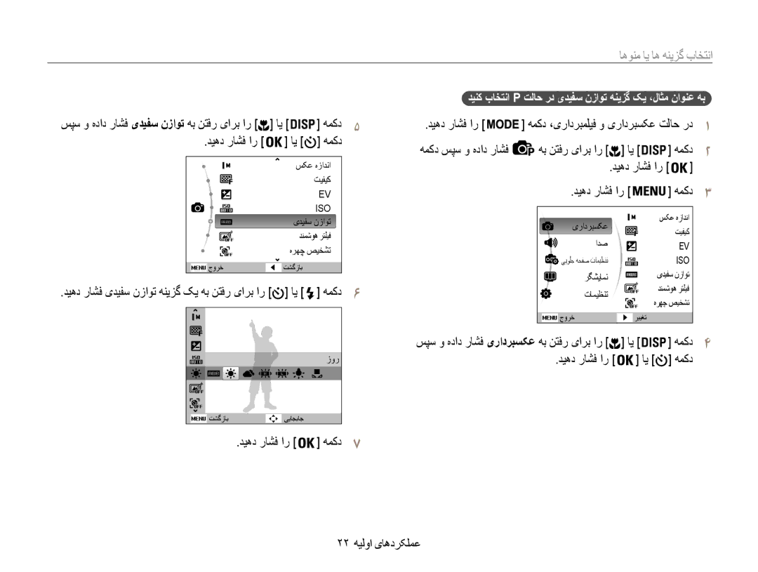 Samsung EC-DV101ZDPBIR, EC-DV100ZDPSME, EC-DV100ZDDBME, EC-DV100ZDPBME, EC-DV100ZDDSME manual انتخاب گزينه ها يا منوها 