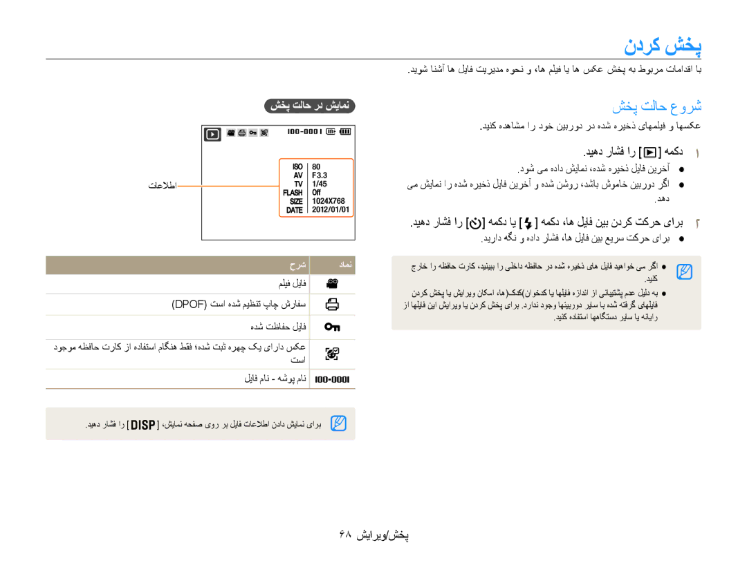 Samsung EC-DV100ZDPPME, EC-DV100ZDPSME manual ندرک شخپ, شخپ تلاح عورش, دیهد راشف ار همکد1, 68 پخش/ویرایش, شخپ تلاح رد شیامن 