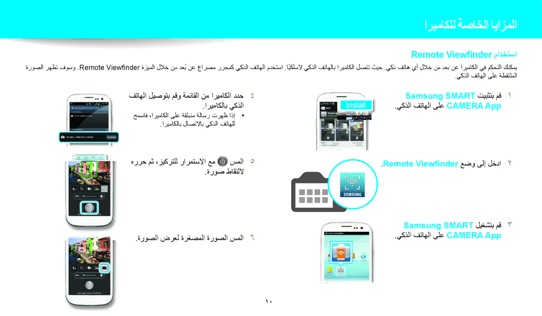 Samsung EC-DV150FDPWM3, EC-DV150FBDBSA, EC-DV150FDPPM3, EC-DV150FBDWSA manual Remote Viewfinder مادختسا, ةروص طاقتللا 