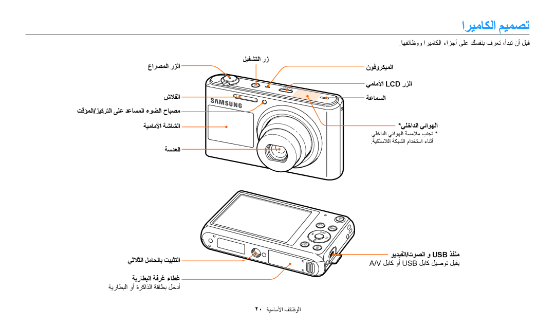 Samsung EC-DV150FDPBM3 اريماكلا ميمصت, اهفئاظوو اريماكلا ءازجأ ىلع كسفنب فرعت ،أدبت نأ لبق, لباك وأ Usb لباك ليصوت لبقي 