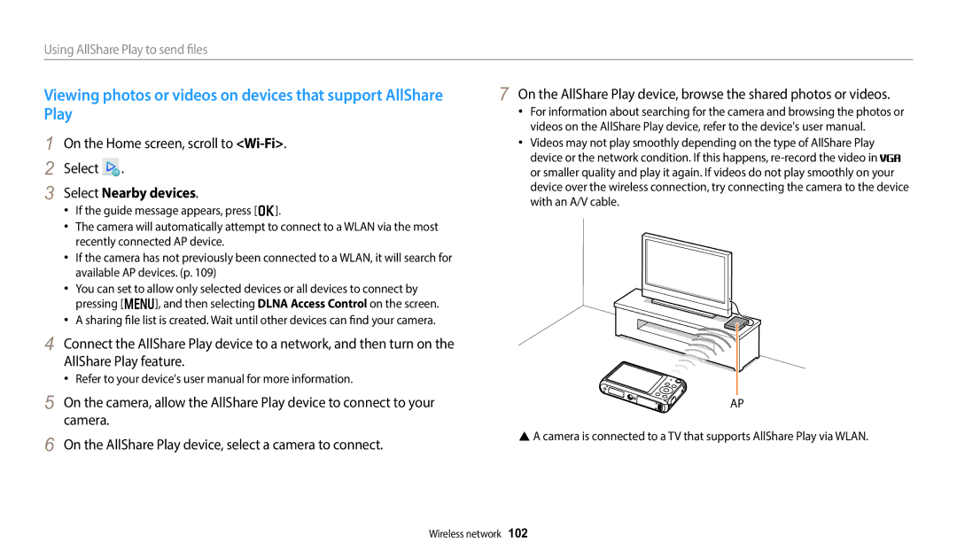 Samsung EC-DV150FBPBUS user manual Select Nearby devices, Using AllShare Play to send files 