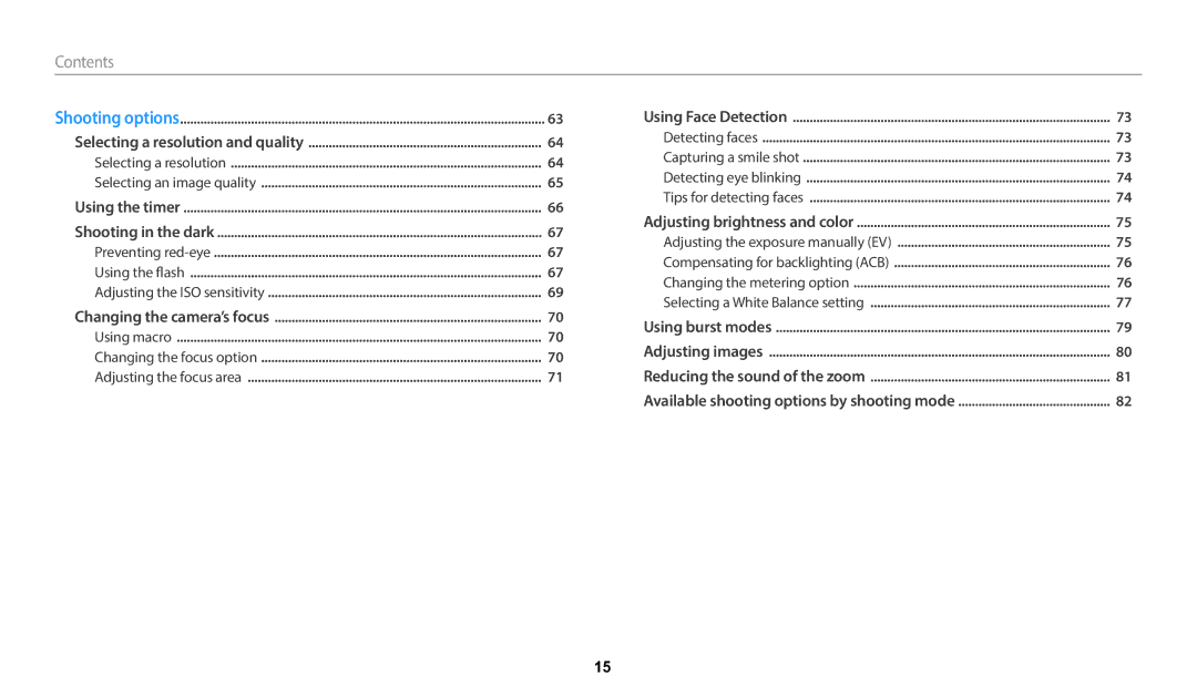 Samsung EC-DV150FBPBUS user manual Contents 