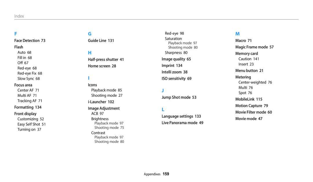 Samsung EC-DV150FBPBUS user manual Index 