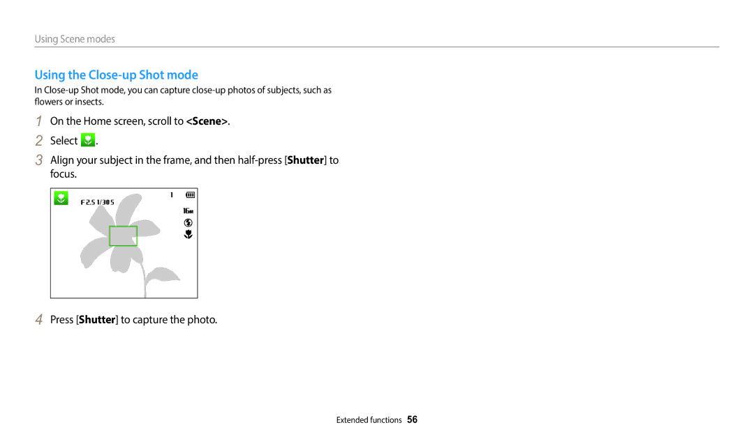 Samsung EC-DV150FBPBUS user manual Using the Close-up Shot mode 