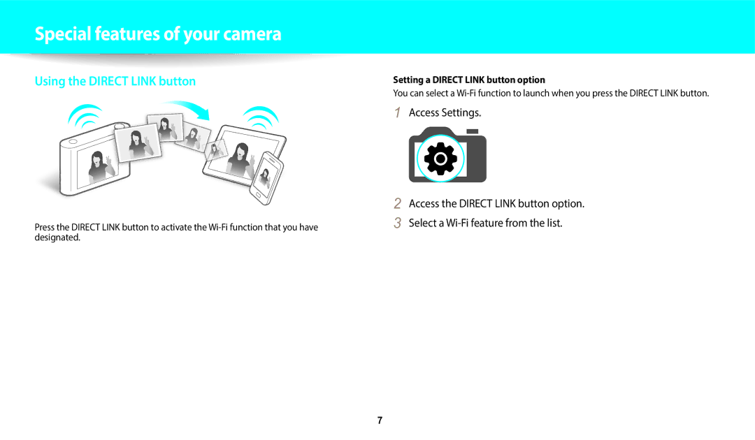 Samsung EC-DV150FBPBUS user manual Special features of your camera, Setting a Direct Link button option 