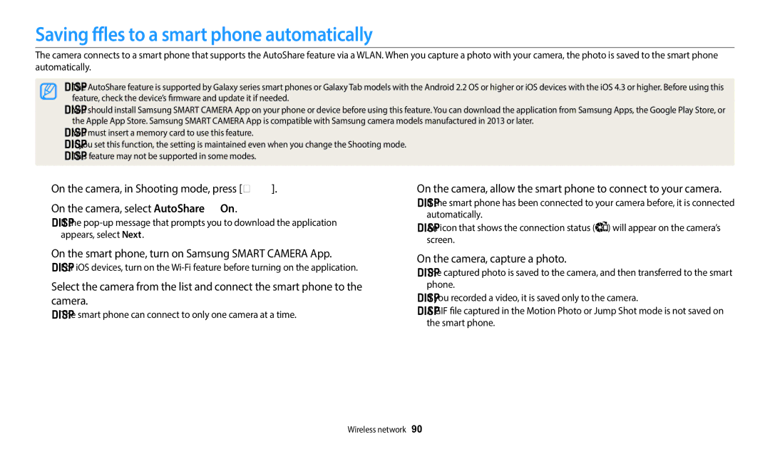 Samsung EC-DV150FBPBUS Saving files to a smart phone automatically, On the smart phone, turn on Samsung Smart Camera App 