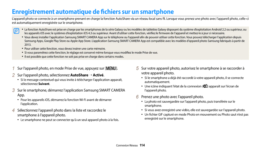 Samsung EC-DV150FBPBFR Enregistrement automatique de fichiers sur un smartphone, Prenez une photo avec l’appareil photo 