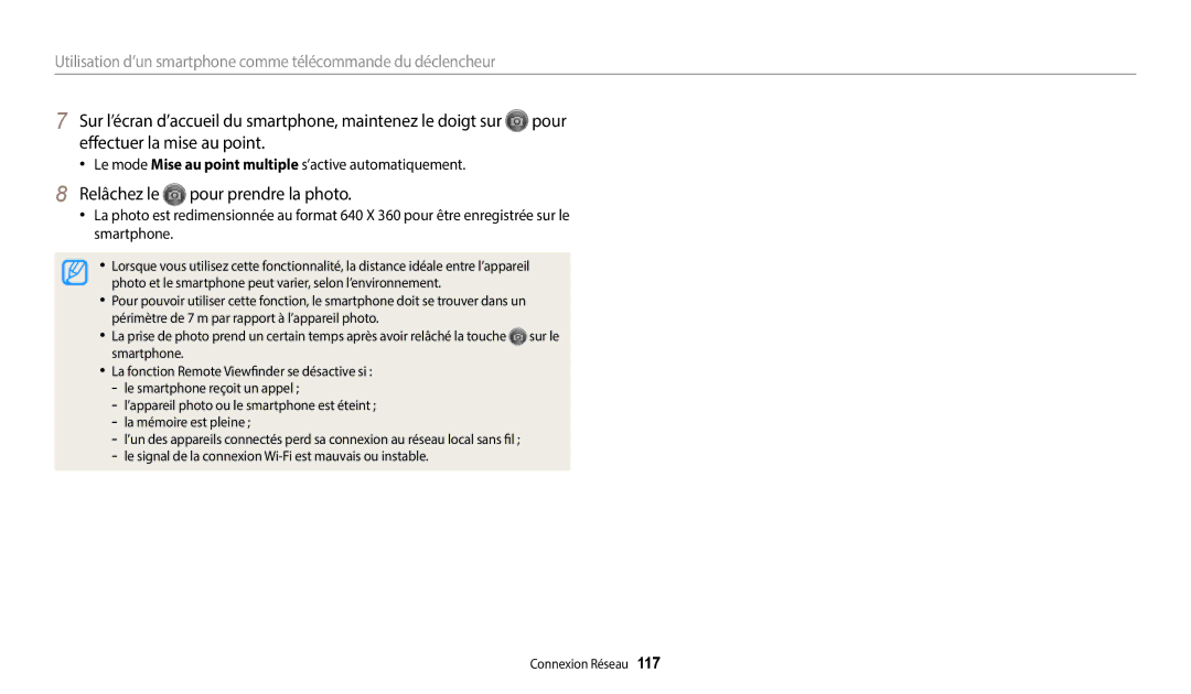 Samsung EC-DV150FBPBFR manual Relâchez le pour prendre la photo, Le mode Mise au point multiple s’active automatiquement 