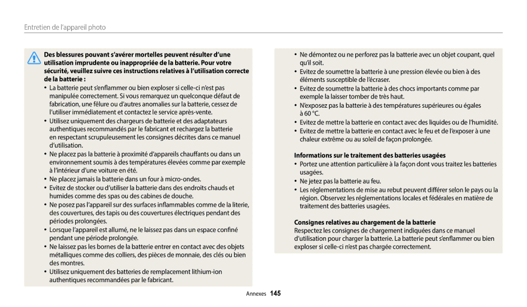 Samsung EC-DV150FBPWFR, EC-DV150FBPLFR, EC-DV150FBPBFR manual Informations sur le traitement des batteries usagées 