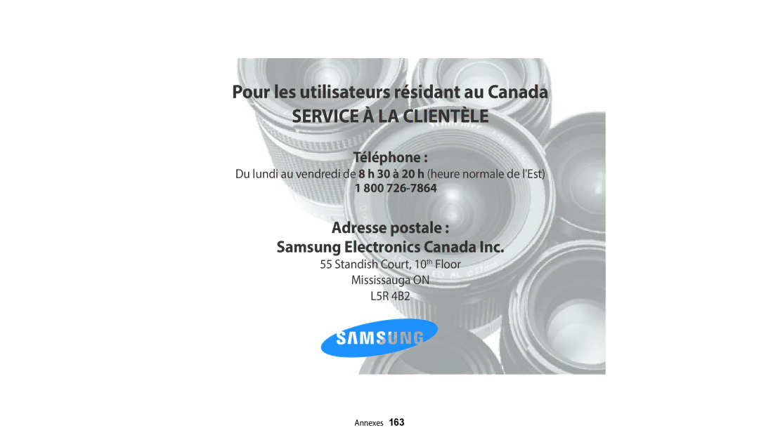 Samsung EC-DV150FBPWFR, EC-DV150FBPLFR, EC-DV150FBPBFR manual Service À LA Clientèle 