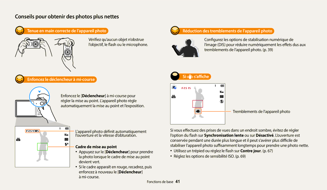 Samsung EC-DV150FBPLFR manual Tenue en main correcte de l’appareil photo, Enfoncez le déclencheur à mi-course, Si s’affiche 