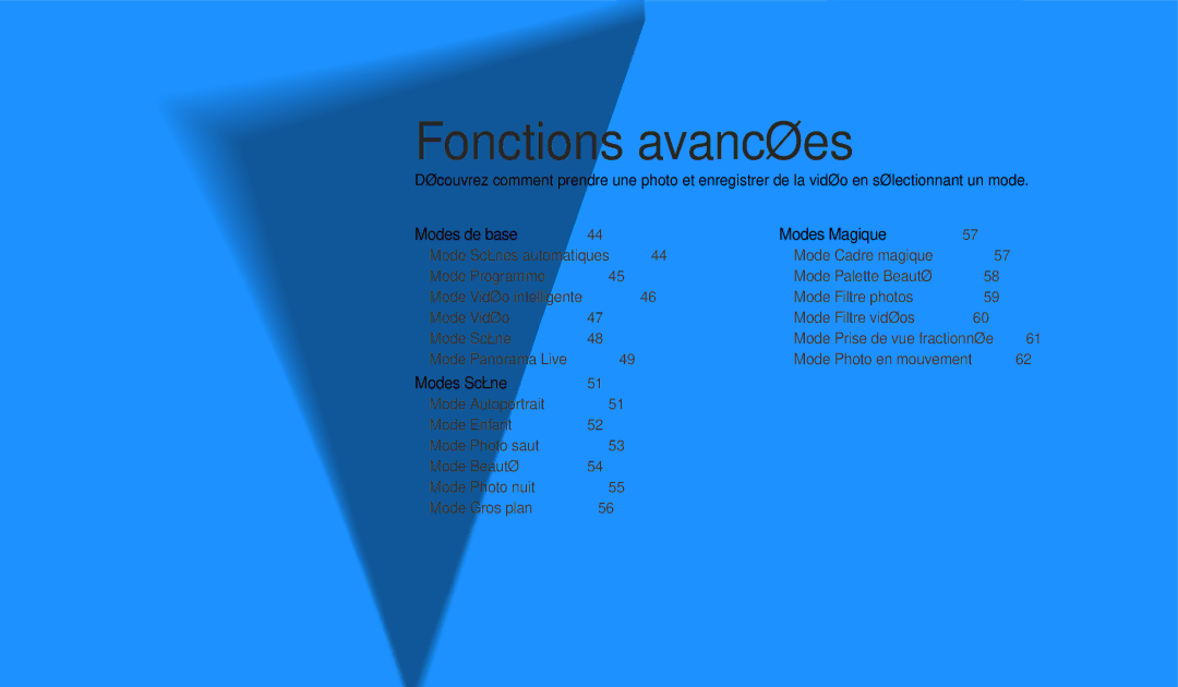 Samsung EC-DV150FBPWFR, EC-DV150FBPLFR, EC-DV150FBPBFR manual Fonctions avancées 