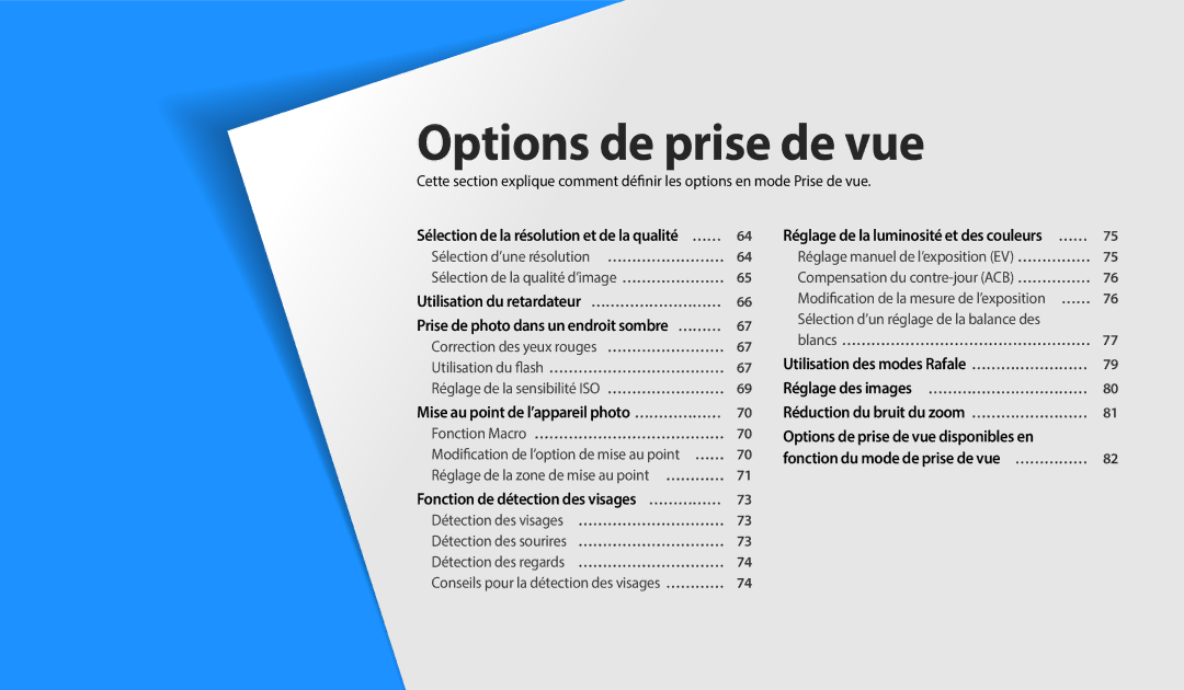 Samsung EC-DV150FBPBFR manual Sélection de la résolution et de la qualité ……, Mise au point de l’appareil photo ……………… 