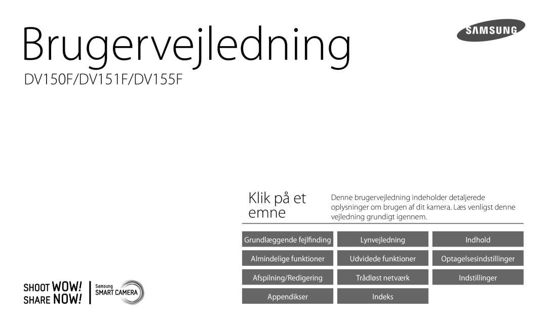 Samsung EC-DV150FBPWE2, EC-DV150FBPPE2, EC-DV150FBPBE2 manual Brugervejledning 