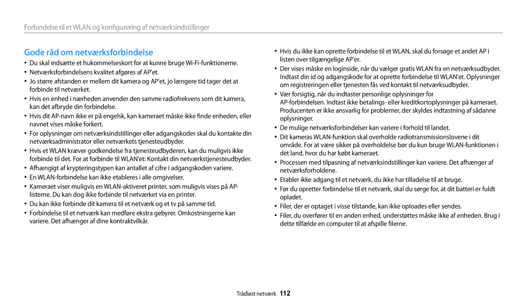 Samsung EC-DV150FBPBE2, EC-DV150FBPPE2, EC-DV150FBPWE2 manual Gode råd om netværksforbindelse 