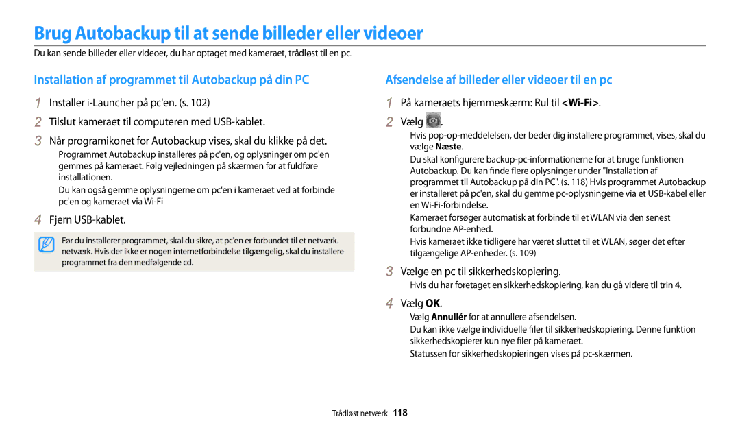 Samsung EC-DV150FBPBE2 Brug Autobackup til at sende billeder eller videoer, Afsendelse af billeder eller videoer til en pc 