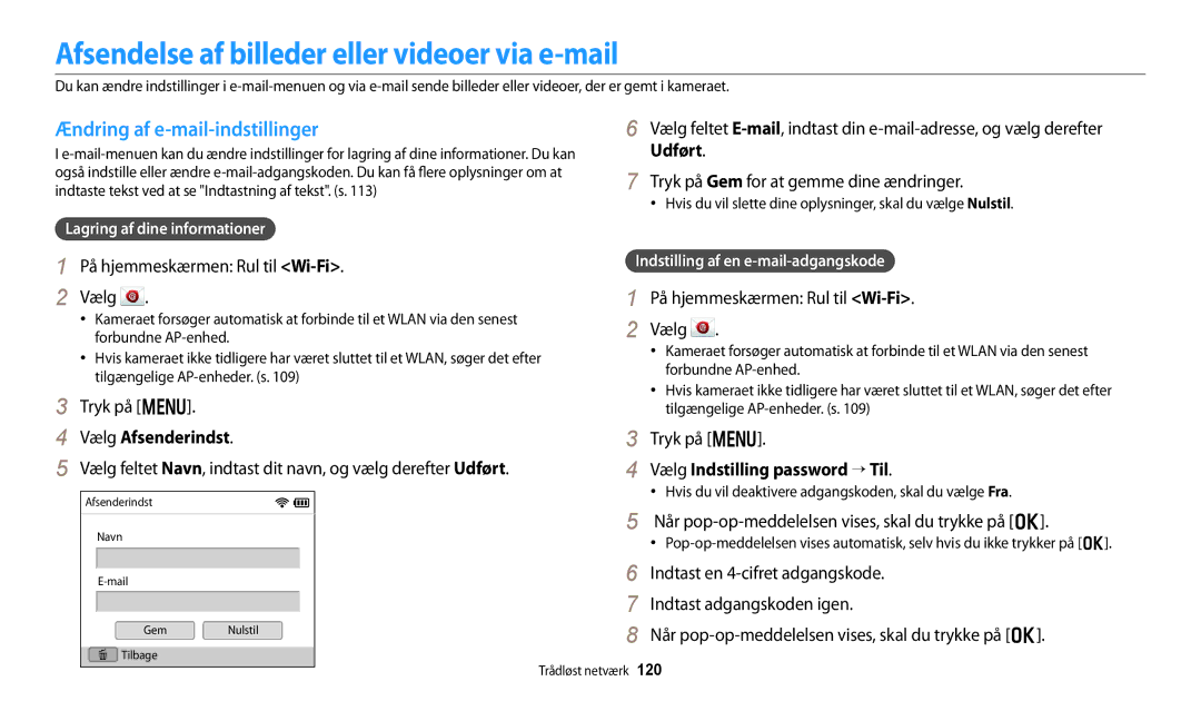 Samsung EC-DV150FBPWE2, EC-DV150FBPPE2 Afsendelse af billeder eller videoer via e-mail, Ændring af e-mail-indstillinger 