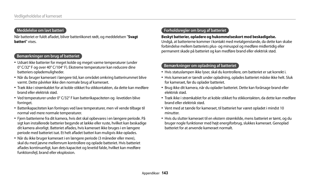 Samsung EC-DV150FBPPE2 Meddelelse om lavt batteri, Bemærkninger om brug af batteriet, Forholdsregler om brug af batteriet 