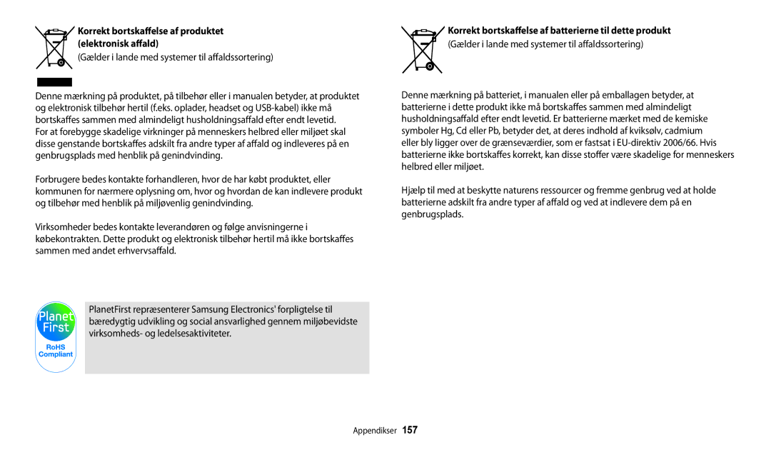 Samsung EC-DV150FBPBE2, EC-DV150FBPPE2, EC-DV150FBPWE2 manual Korrekt bortskaffelse af produktet, Elektronisk affald 