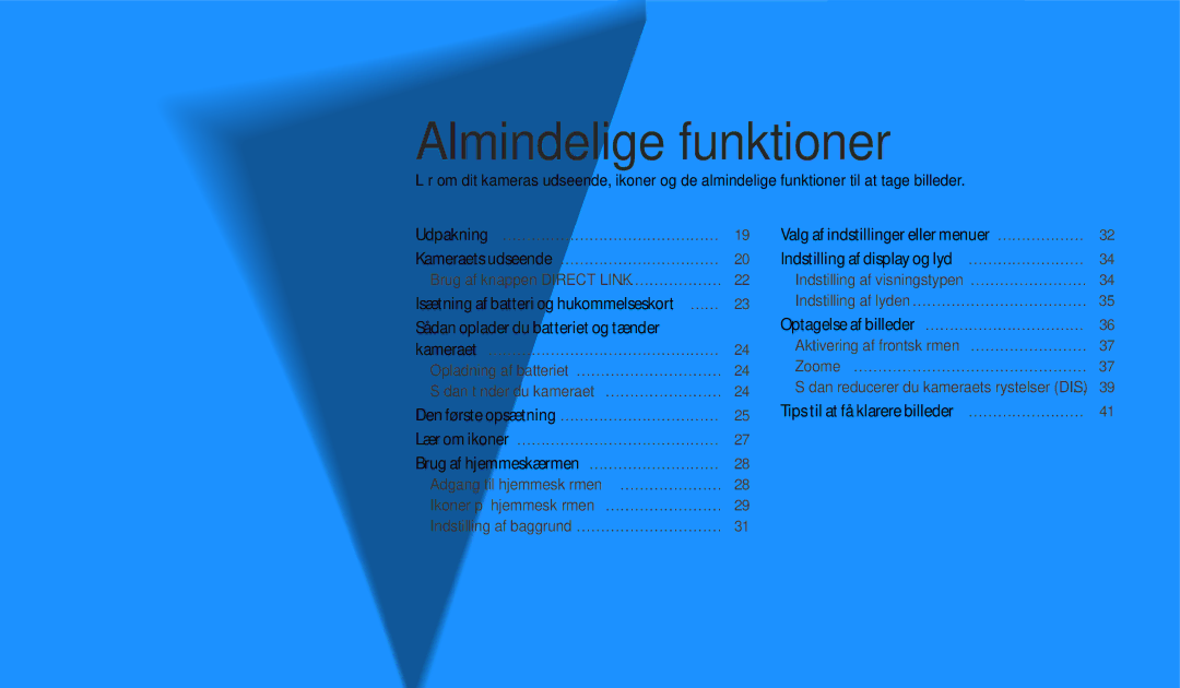 Samsung EC-DV150FBPWE2, EC-DV150FBPPE2, EC-DV150FBPBE2 manual Almindelige funktioner 