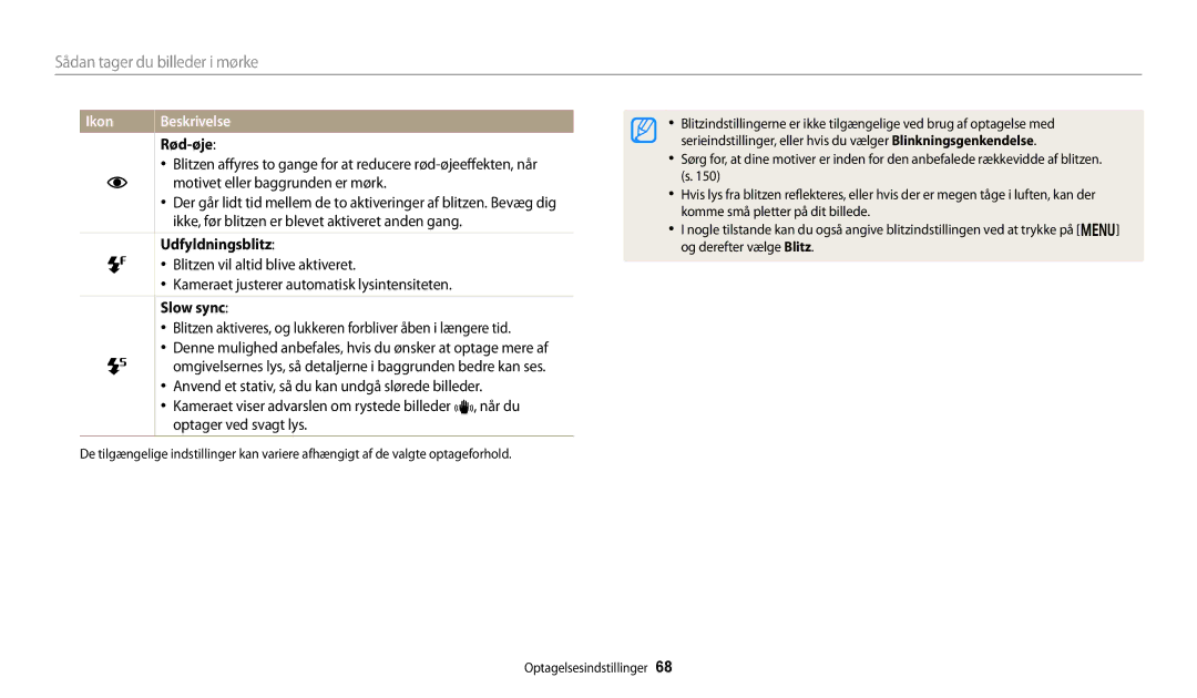 Samsung EC-DV150FBPPE2, EC-DV150FBPWE2, EC-DV150FBPBE2 manual Rød-øje, Udfyldningsblitz 