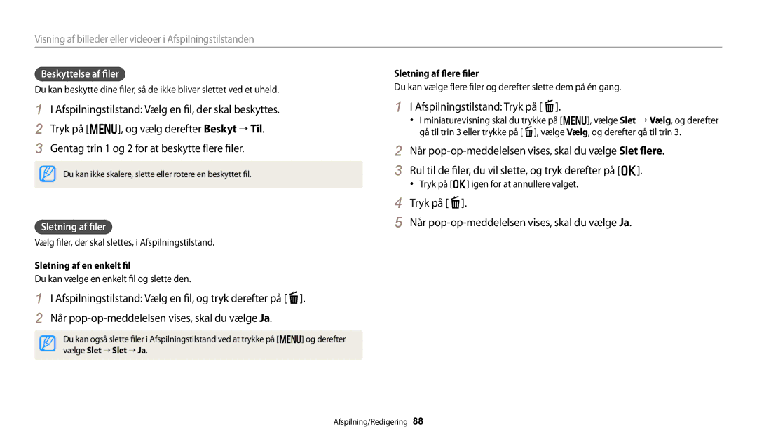 Samsung EC-DV150FBPBE2 manual Afspilningstilstand Tryk på f, Tryk på f Når pop-op-meddelelsen vises, skal du vælge Ja 