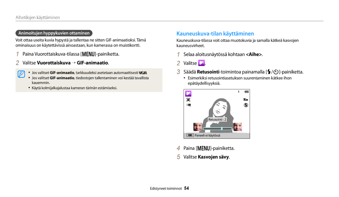 Samsung EC-DV150FBPWE2 Kauneuskuva-tilan käyttäminen, Paina Vuorottaiskuva-tilassa m-painiketta, Valitse Kasvojen sävy 