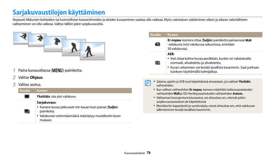 Samsung EC-DV150FBPBE2, EC-DV150FBPPE2, EC-DV150FBPWE2 manual Sarjakuvaustilojen käyttäminen, Valokuvaa 