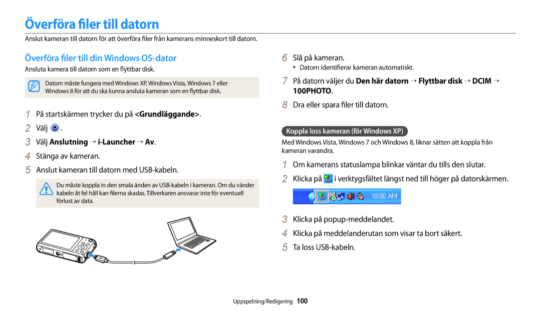 Samsung EC-DV150FBPBE2, EC-DV150FBPPE2, EC-DV150FBPWE2 Överföra filer till datorn, Överföra filer till din Windows OS-dator 